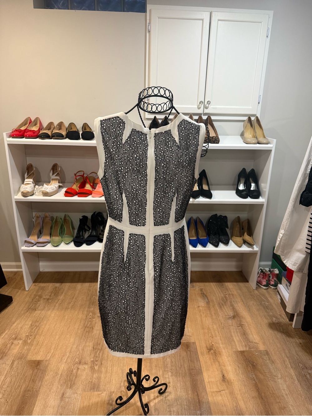 BCBG Black & White Textured Sheath Dress